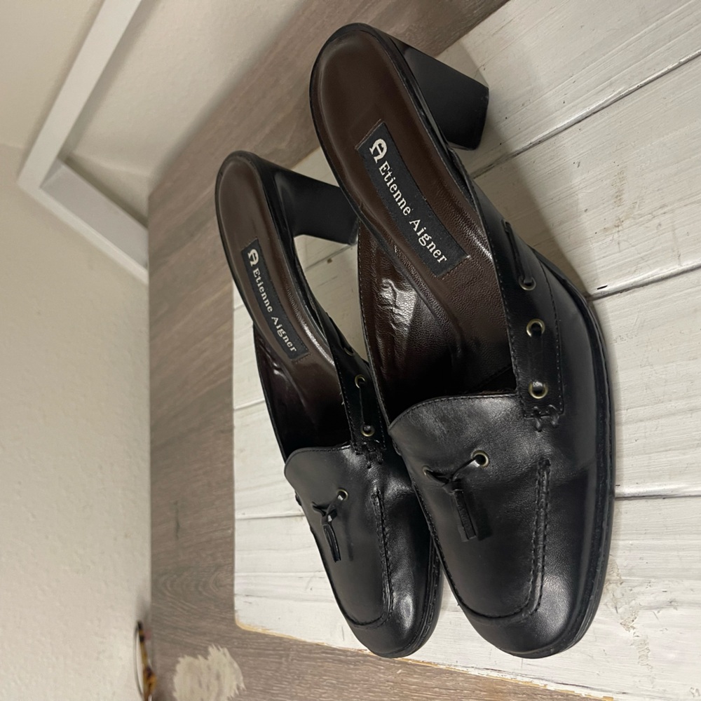 Etienne Aigner Black Leather Mules